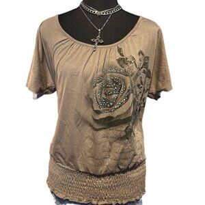 brown grunge y2k rose top